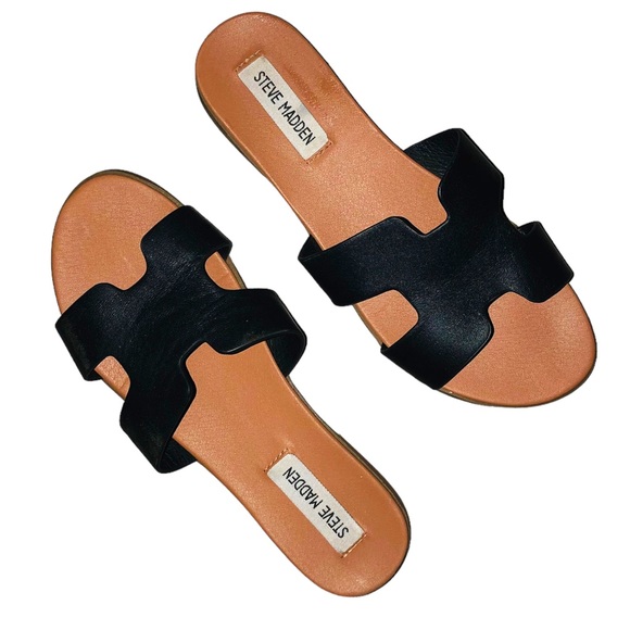Steve Madden Shoes - Steve Madden Roceen black leather H design sandals/slides